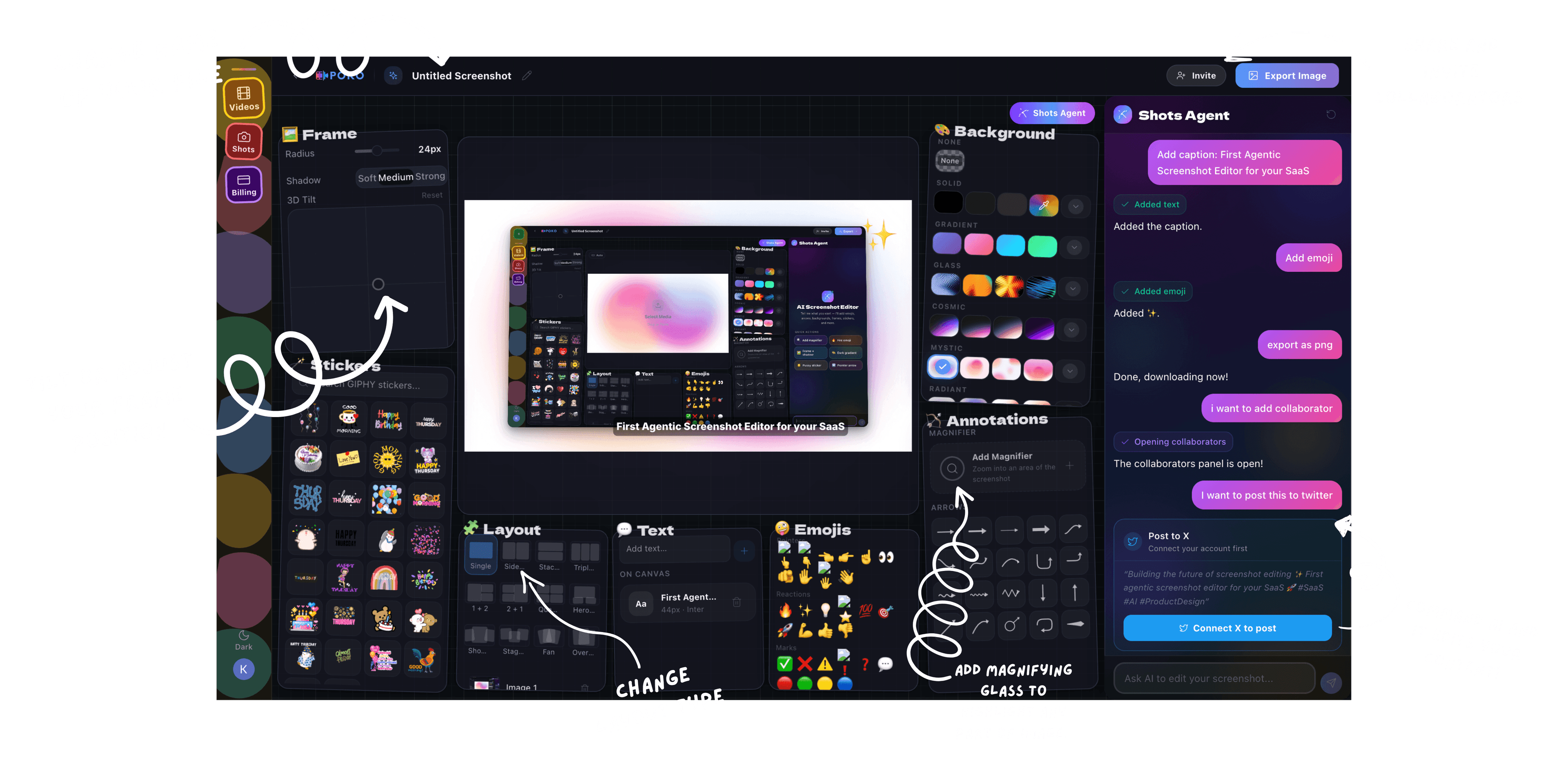 Shots Editor in Dark Mode