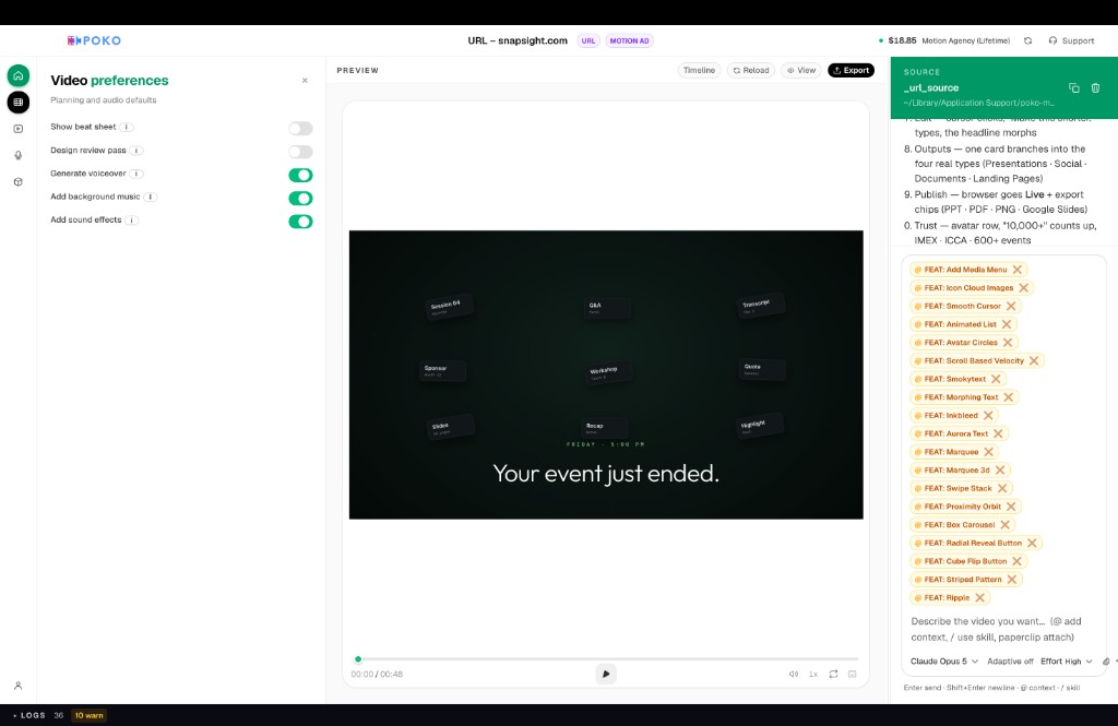 Video preferences panel in Studio